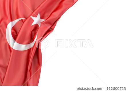 Flag of Turkey in the corner on white background. 3D rendering. Isolated 112800713