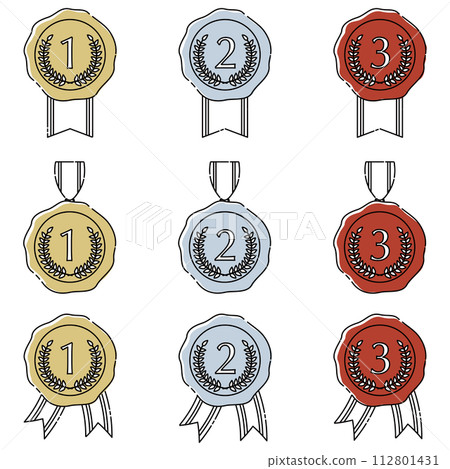 Set of simple gold, silver and bronze medals Set of simple gold, silver and bronze medals 112801431