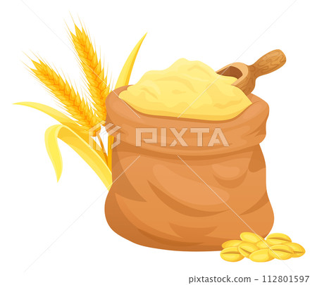 Grain sack. Farm crop harvest. Wheat or barley seeds Grain sack. Farm crop harvest. Wheat or barley seeds 112801597