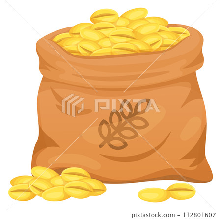 Grain sack. Cereal crop seeds in cartoon canvas bag 112801607