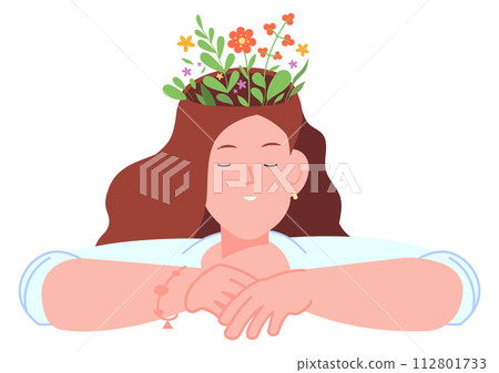 Green plants growing from human mind. Creative person imagination Green plants growing from human mind. Creative person imagination 112801733
