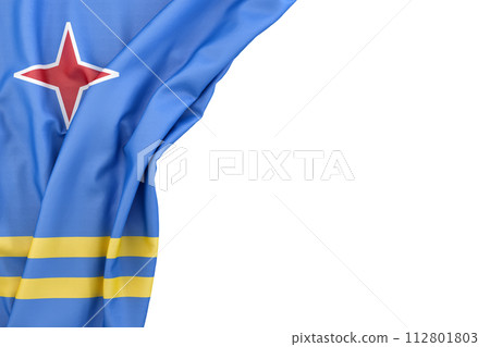 Flag of Aruba in the corner on white background. 3D rendering. Isolated 112801803