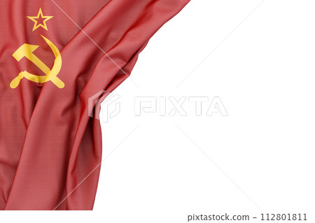 Flag of USSR in the corner on white background. Isolated. 3D rendering. Isolated 112801811