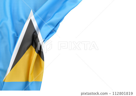 Flag of Saint Lucia in the corner on white background. 3D rendering. Isolated Flag of Saint Lucia in the corner on white background. 3D rendering. Isolated 112801819