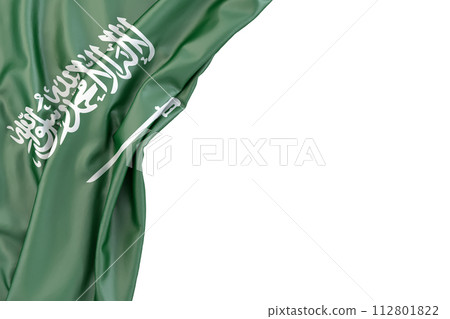 Flag of Saudi Arabia in the corner on white background. 3D rendering. Isolated 112801822