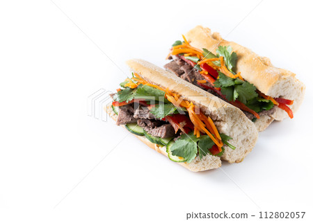 Vietnamese pork banh mi sandwich isolated on white background 112802057
