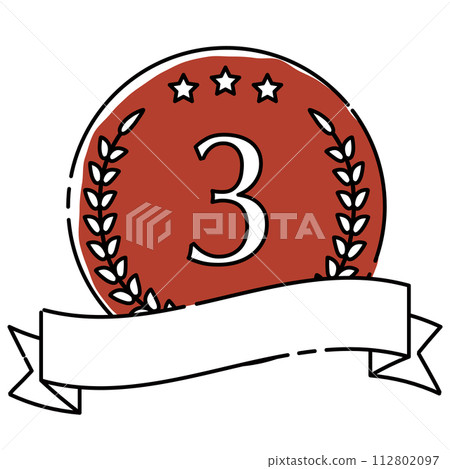 Dashed bronze medal icon with ribbon decoration 112802097