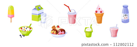 Dairy Product and Fresh Milk Produce Food Vector Set 112802112