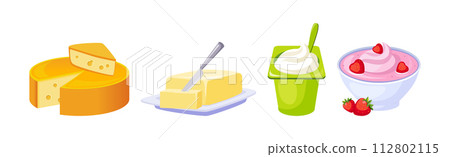 Dairy Product and Fresh Milk Produce Food Vector Set 112802115