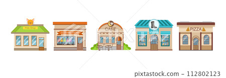 Shops Building Front and Exterior on City Street Vector Set Shops Building Front and Exterior on City Street Vector Set 112802123