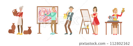 Artist and Creative People Character at Working Process Vector Set Artist and Creative People Character at Working Process Vector Set 112802162
