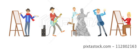 Artist and Creative People Character at Working Process Vector Set Artist and Creative People Character at Working Process Vector Set 112802163