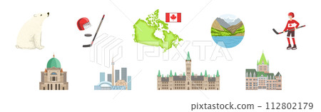 Travel to Canada Famous Landmark Colorful Vector Set 112802179