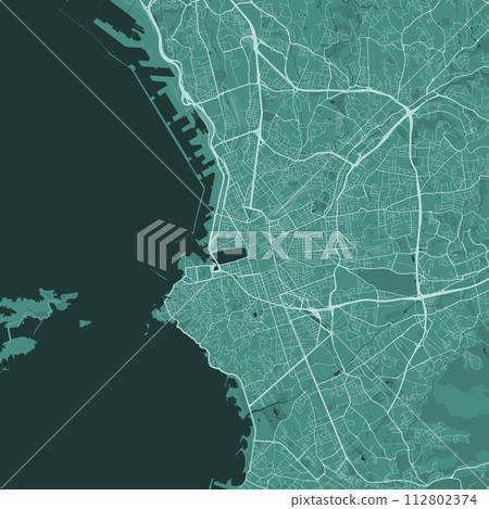 Green Marseille map, city in France. Streetmap municipal area. 112802374