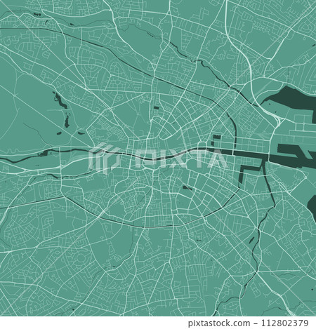 Green Dublin map, city in Ireland. Streetmap municipal area. 112802379