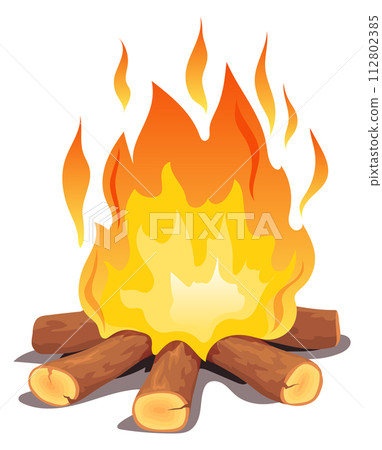 Burning bonfire. Outdoor fire. Cartoon campire flame Burning bonfire. Outdoor fire. Cartoon campire flame 112802385