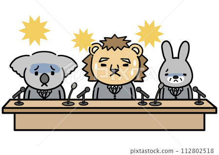 Three businessman-like animal characters exposed to flash 112802518