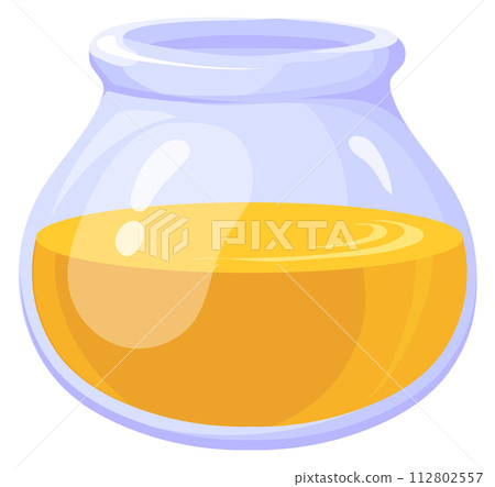 Honey in glass jar. Golden oil cartoon icon Honey in glass jar. Golden oil cartoon icon 112802557