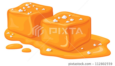 Salted caramel cubes. Toffee sweet cartoon candy Salted caramel cubes. Toffee sweet cartoon candy 112802559
