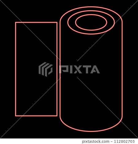 Neon roll paper towel disposable wrap wallpaper fabric tissue office equipment red color vector illustration image flat style Neon roll paper towel disposable wrap wallpaper fabric tissue office equipment red color vector illustration image flat style 112802703