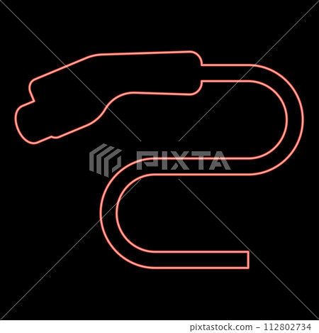Neon electric car charger charging plug Ev red color vector illustration image flat style 112802734