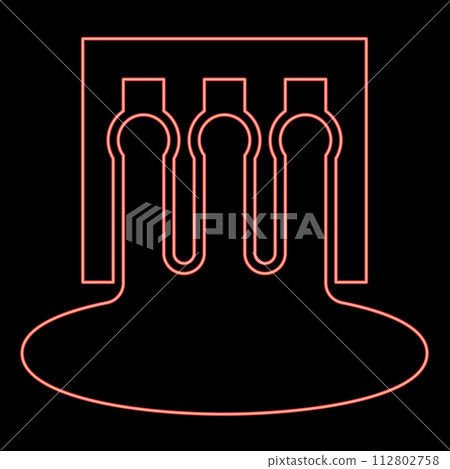 Neon hydro dam hydroelectric water power station hydropower energy technology plant powerhouse red color vector illustration image flat style 112802758