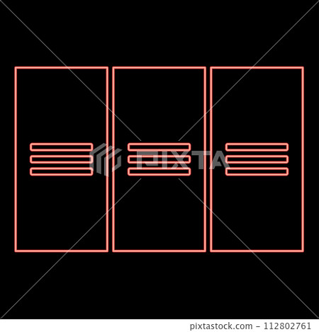 Neon metal cabinet steel lockers boxes red color vector illustration image flat style 112802761