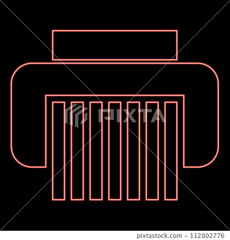 Neon paper shredder confidential paper grinder document office tools red color vector illustration image flat style 112802776