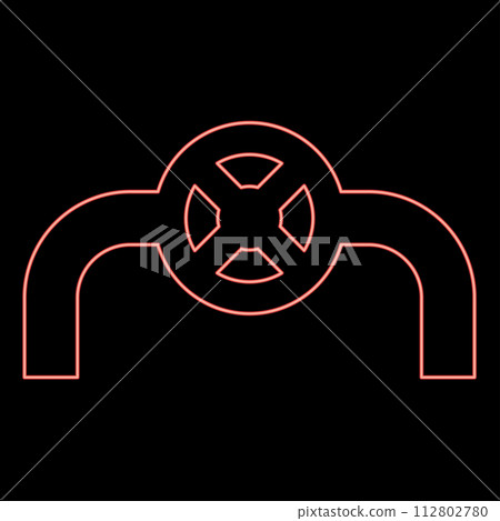 Neon pipe with valve pipeline with fitting tap flow control industry system red color vector illustration image flat style 112802780