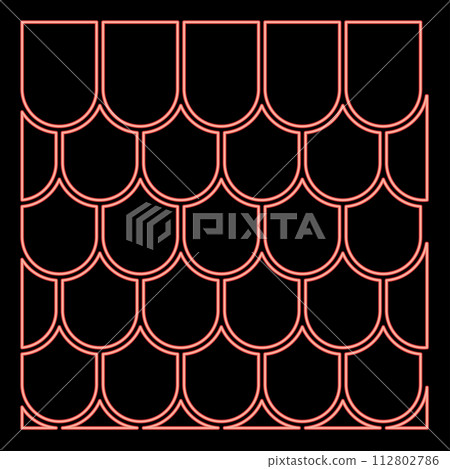 Neon roof ceramic tiled corrugated tile rooftop house material slate red color vector illustration image flat style 112802786