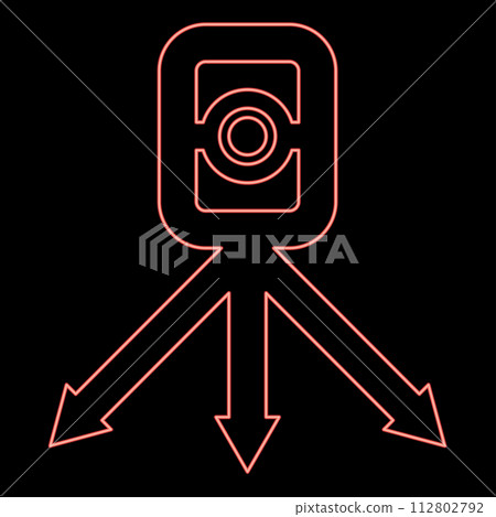 Neon theodolite survey equipment for measurements on tripod geodetic device tacheometer research level instrument geodesy tool red color vector illustration image flat style 112802792
