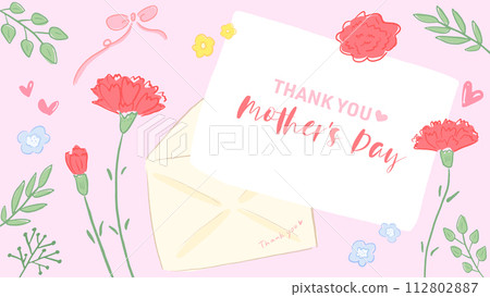 康乃馨背景框架靈感來自母親節，可愛的手繪插圖 112802887