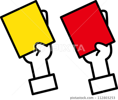 一組拿著黃牌和紅牌的人手 一組拿著黃牌和紅牌的人手 112803253