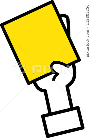 Human hand holding and holding up a yellow card 112803256