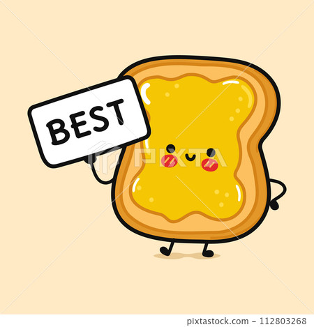 Toast with honey with poster best. Vector hand drawn cartoon kawaii character illustration icon. Isolated on brown background. Toast with honey think concept 112803268