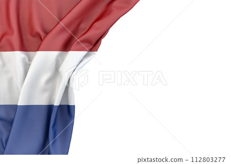 Flag of Netherlands in the corner on white background. 3D rendering. Isolated Flag of Netherlands in the corner on white background. 3D rendering. Isolated 112803277