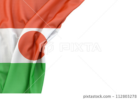 Flag of Niger in the corner on white background. 3D rendering. Isolated Flag of Niger in the corner on white background. 3D rendering. Isolated 112803278