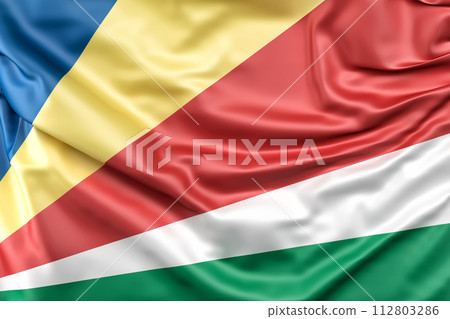 Ruffled Flag of Seychelles. 3D Rendering Ruffled Flag of Seychelles. 3D Rendering 112803286