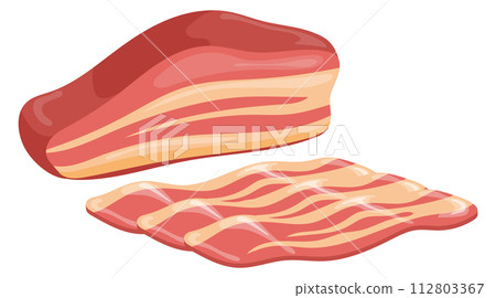 Bacon slice. Cutted pork meat. Cooked food 112803367
