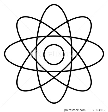 Atom model line icon. Physics symbol. Science sign Atom model line icon. Physics symbol. Science sign 112803412
