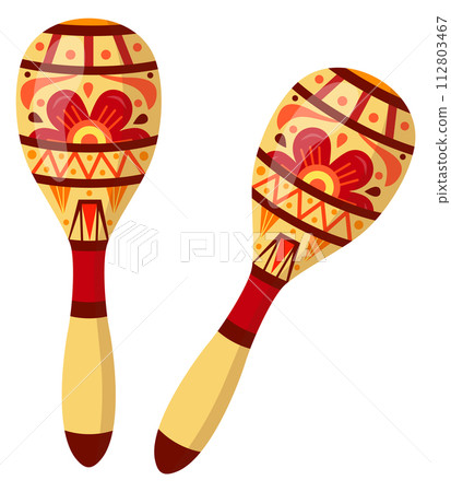 Maracas cartoon icon. Wooden mexican music instrument Maracas cartoon icon. Wooden mexican music instrument 112803467