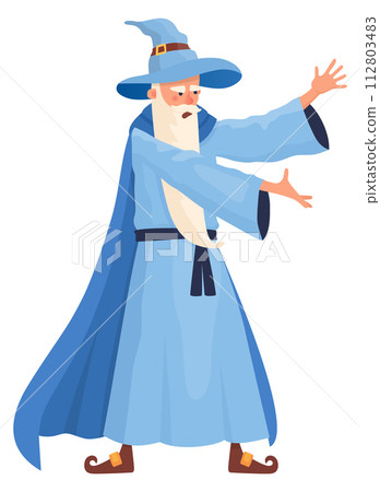 Bearded wizard spell magic. Old mage character 112803483
