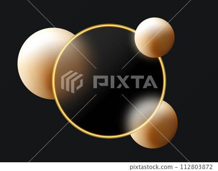 Glass morphism style. Realistic glass morphism effect with floating spheres. 112803872
