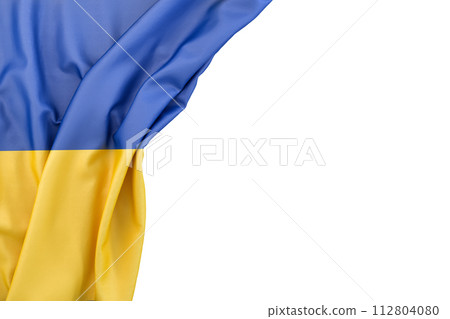 Flag of Ukraine in the corner on white background. 3D rendering. Isolated 112804080