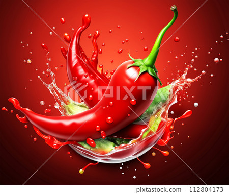 red pepper with splash on light background 112804173