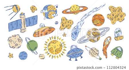 Large set of space illustrations with planets, stars and spaceships Large set of space illustrations with planets, stars and spaceships 112804324