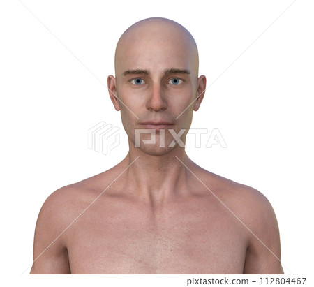 A 3D photorealistic illustration featuring the upper half part of a middle age man 112804467