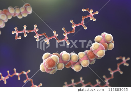 Polyethylene glycol, hexaethylene glycol molecule, 3D illustration Polyethylene glycol, hexaethylene glycol molecule, 3D illustration 112805035