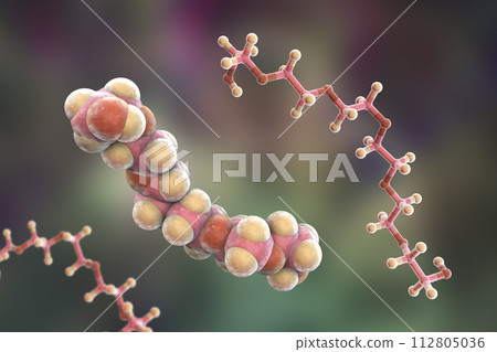 Polyethylene glycol, hexaethylene glycol molecule, 3D illustration 112805036