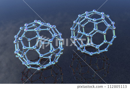 Buckyball, or buckminsterfullerene molecule, 3D illustration Buckyball, or buckminsterfullerene molecule, 3D illustration 112805113